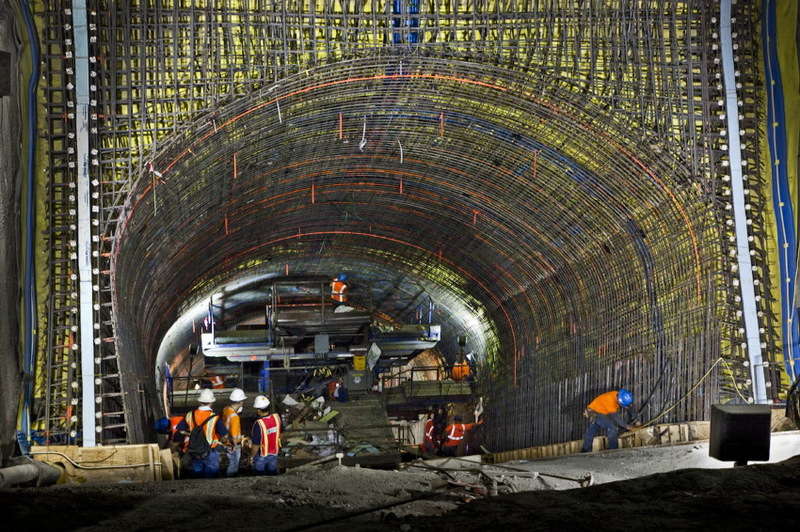 Workers preparing under structure for cementing this tunnel, deep under Grand Central Station.1293.JPG : Underground New York : Clayton Price Photographer