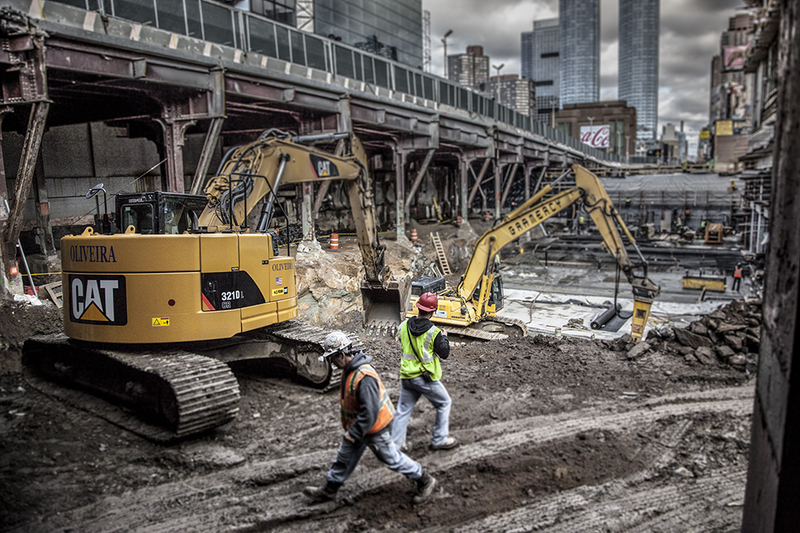 Early excavation at eleventh
Ave at 34 St. for New #7
Station. (note: Javits Center above bridge.)#cjp_1626.jpg
© clayton price : Underground New York : Clayton Price Photographer